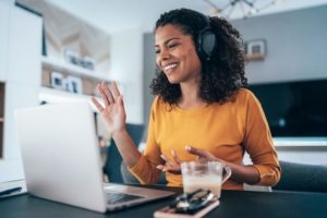 Young modern woman having Video Conference at home Young modern woman having Video Conference at home