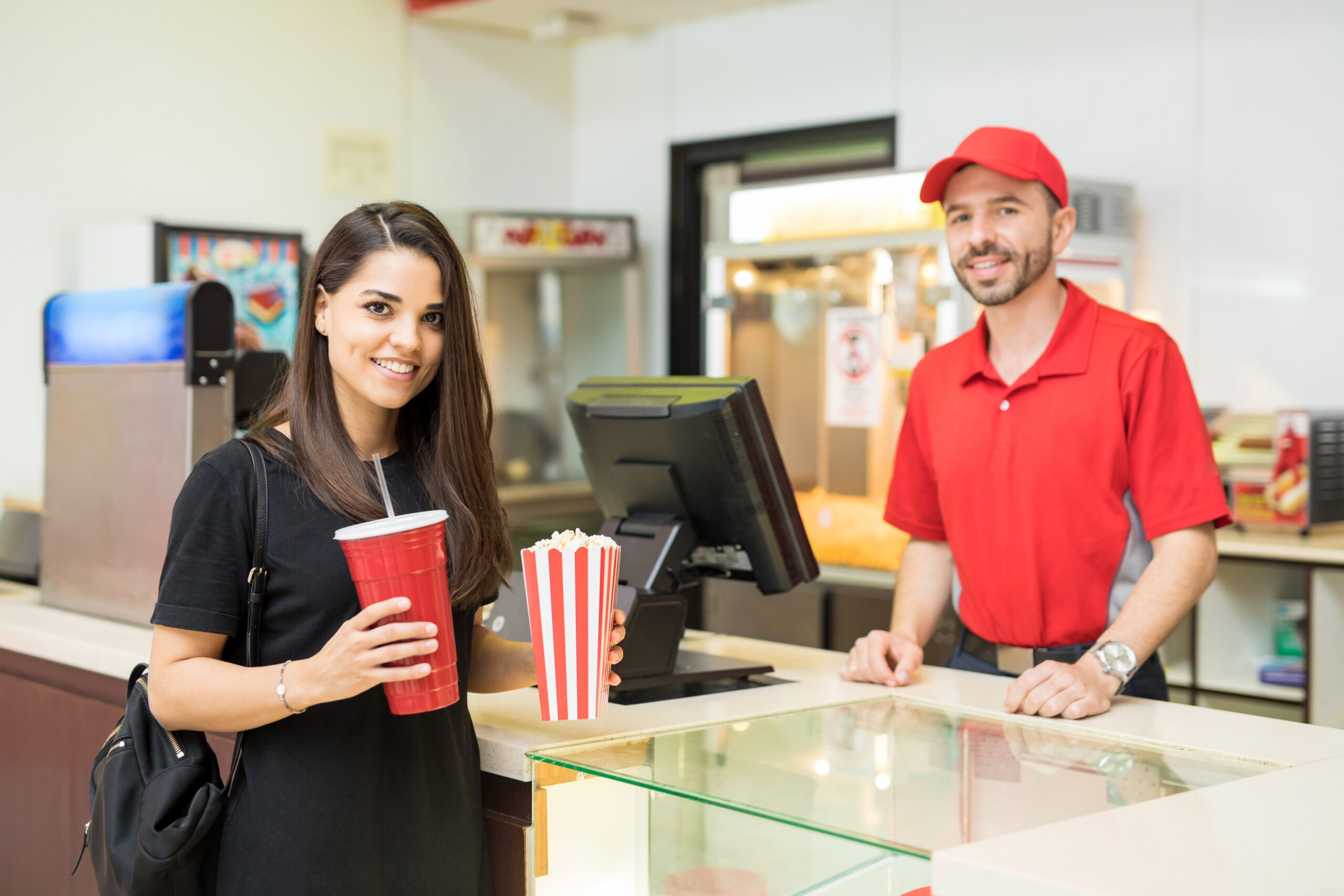 Cute woman in a concession stand