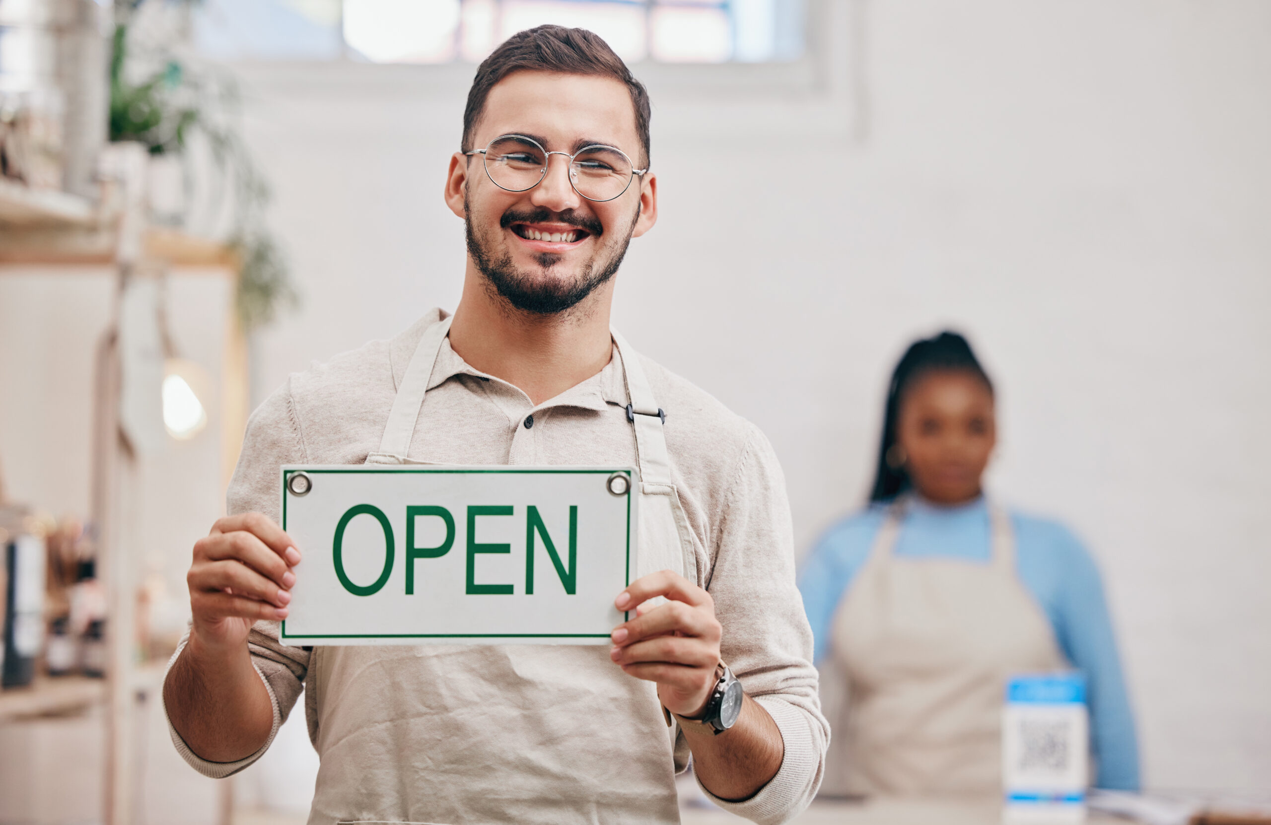 open sign and man with small business or restaura 2025 04 06 11 28 59 utc