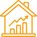 A house with a graph and arrow