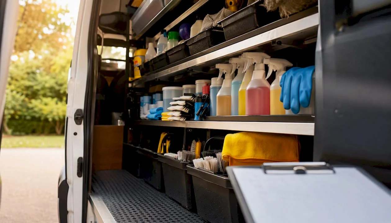 Best low cost franchise options in the UK: 2026 guide Oven cleaning equipment inside service van