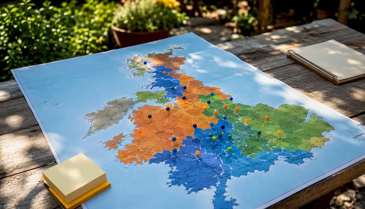 Franchise regulation in the UK: what franchisors and buyers must know Close-up of franchise territory map with markers
