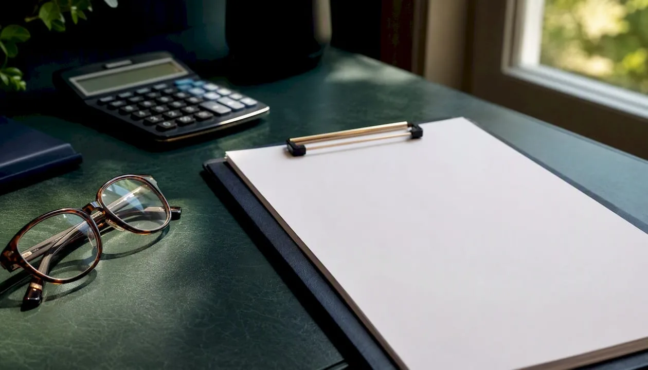 Franchise NDAs UK: a checklist for franchisors and buyers Checklist with glasses and calculator on desk