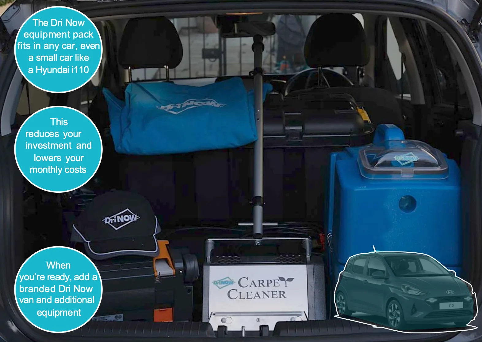 A car trunk with a cleaning equipment
AI-generated content may be incorrect.